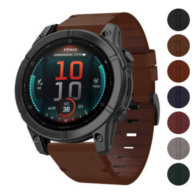 Vintage Italian leather strap designed for Garmin Fenix E, featuring a rich brown color and a classic look. Perfect for enhancing the style of your smartwatch
