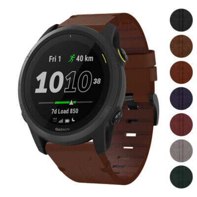 Vintage Italian leather strap for Garmin Forerunner 745, featuring a rich brown color and elegant design, perfect for enhancing your smartwatch style