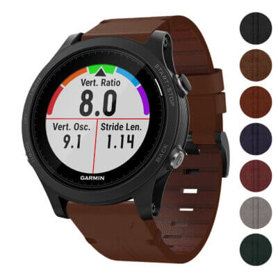 Vintage Italian leather strap designed for the Garmin Forerunner 935, showcasing a rich brown color and elegant design, enhancing both style and comfort