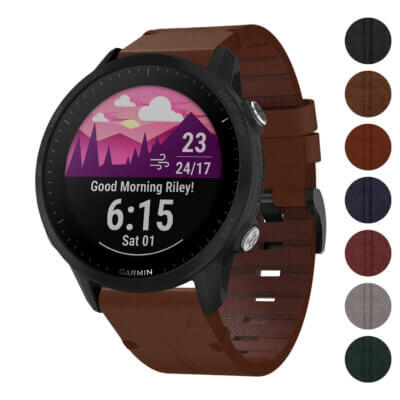Vintage Italian leather strap for Garmin Forerunner 955, available in sizes S, M, L. Features a rich brown color and stylish design, perfect for enhancing your watch