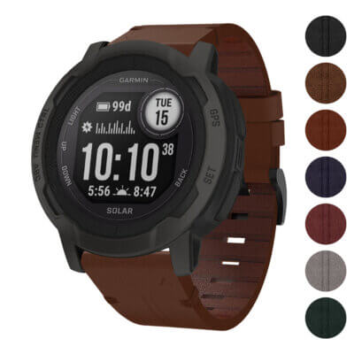 Vintage Italian leather strap designed for Garmin Instinct, Instinct 2, and Instinct 2S. Features a rich brown color and a stylish, durable design