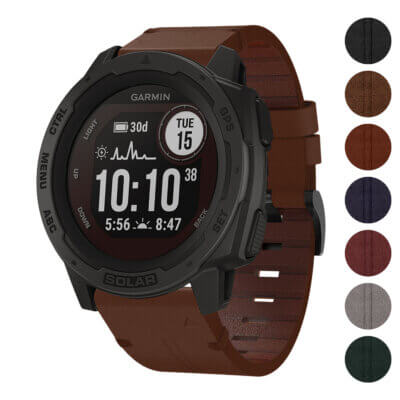Vintage Italian leather strap for Garmin Instinct, featuring a rich brown color and a durable design. Compatible with Garmin Instinct models for a stylish upgrade