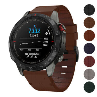 Vintage Italian leather strap designed for Garmin MARQ and Garmin MARQ Gen 2, featuring a rich brown color and a stylish, durable design for a sophisticated look