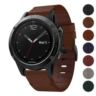 Vintage Italian leather strap designed for Garmin Quatix 5, featuring a rich brown color and a stylish, durable design. Ideal for enhancing your watch's look and comfort