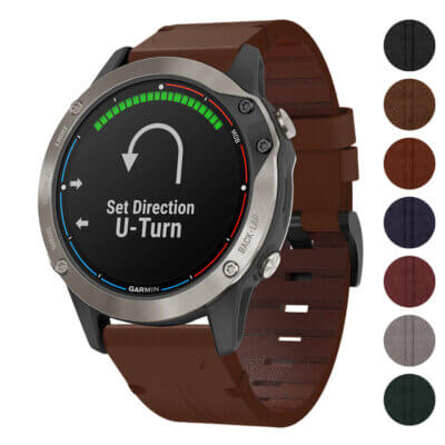 Vintage Italian leather strap designed for Garmin Quatix 6, featuring a stylish brown finish. Perfect for enhancing your smartwatch's elegance and comfort