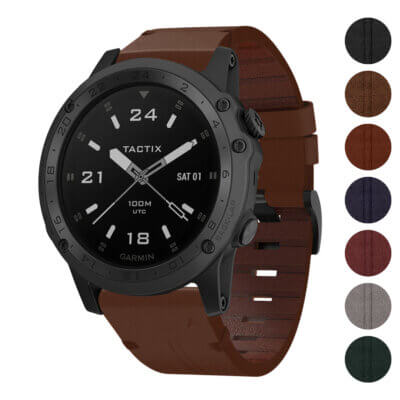 Vintage Italian leather strap designed for the Garmin Tactix Charlie, featuring a rich brown color and a stylish, durable design. Perfect for enhancing your watch's elegance