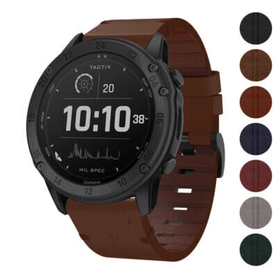Vintage Italian leather strap designed for Garmin Tactix Delta, featuring a rich brown color and a stylish, durable design. Compatible with Garmin Tactix Delta models