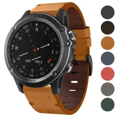 Italian leather strap for Garmin D2 Bravo, featuring a stylish design in various colors. Compatible with Garmin D2 Bravo models for a sophisticated look