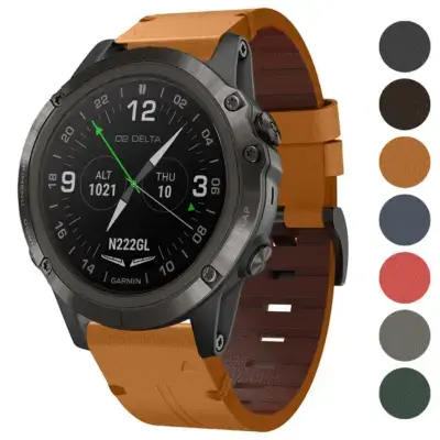 Italian leather strap for Garmin D2 Delta PX, available in sizes S, M, L. Features a stylish design with a durable finish, enhancing your smartwatch's look