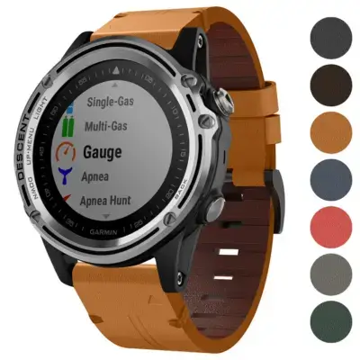 Italian leather strap for Garmin Descent Mk1, featuring a stylish design and compatibility with Garmin Descent Mk1 models. Available in various colors