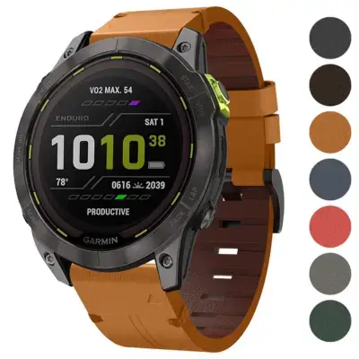 Italian leather strap for Garmin Enduro 2 in a rich brown color, designed for durability and style. Compatible with Garmin Enduro and Enduro 2 models