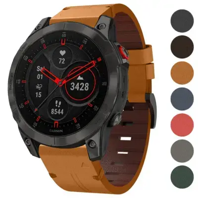Italian leather strap for Garmin Epix Gen 2 in a stylish brown color. Compatible with Garmin Epix and Epix Gen 2 models, offering a premium look and comfort