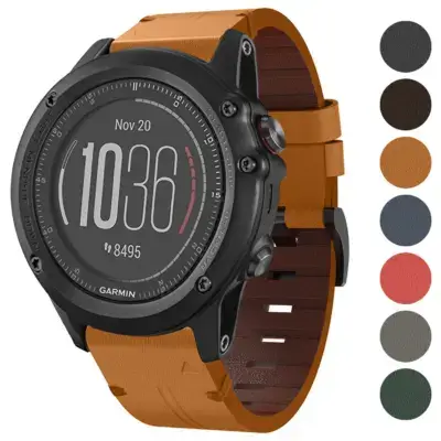 Italian leather strap for Garmin Fenix 3 & 3 HR, featuring a stylish design and durable construction. Compatible with Fenix 3 and 3 HR models. Available in multiple colors