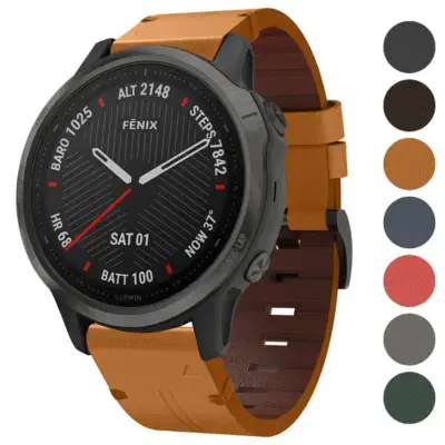 Italian leather strap for Garmin Fenix 6S, featuring a stylish design in orange. Compatible with Garmin Fenix 6 and Fenix 6S models