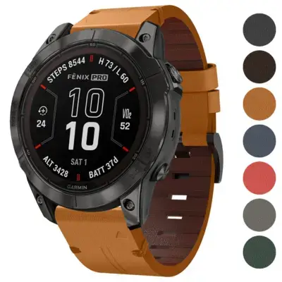 Italian leather strap designed for Garmin Fenix 7 and 7X Pro. Features a stylish brown color, enhancing the watch's look while ensuring comfort and durability