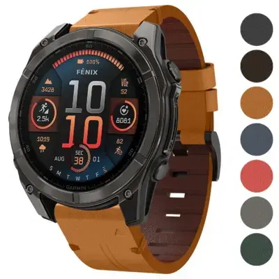 Italian leather strap for Garmin Fenix 8 & 8 Pro (51mm) in a stylish orange color. Durable and comfortable, perfect for enhancing your smartwatch