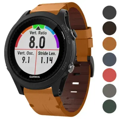 Italian leather strap for Garmin Forerunner 935, featuring a stylish brown design. Compatible with Forerunner 935 models, enhancing both comfort and elegance