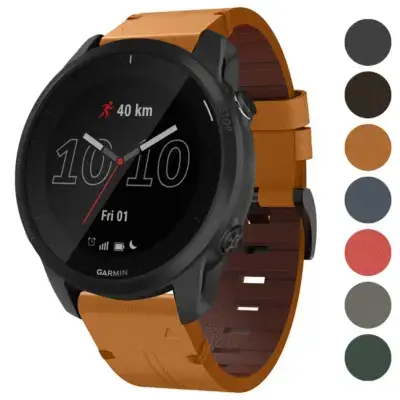 Italian leather strap designed for Garmin Forerunner 945. Features a stylish orange color, enhancing the watch's look while providing comfort and durability