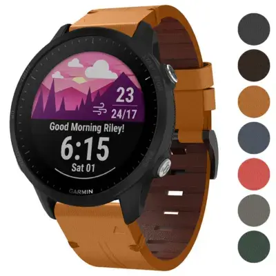 Italian leather strap for Garmin Forerunner 955, featuring a stylish design and comfortable fit. Compatible with Forerunner 955 models. Available in various colors