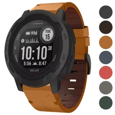 Italian leather strap for Garmin Instinct 2X in a rich orange color, designed for compatibility with Garmin Instinct, Instinct 2, and Instinct 2X models