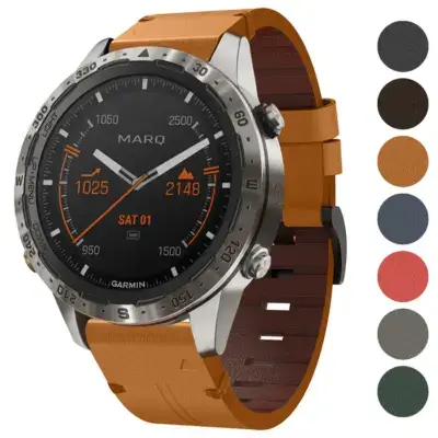 Italian leather strap for Garmin MARQ watches, featuring a stylish orange design. Compatible with Garmin MARQ models, enhancing both comfort and elegance