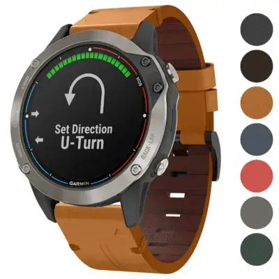 Italian leather strap for Garmin Quatix 6, showcasing a stylish brown design. Compatible with Garmin Quatix 6 models, enhancing both functionality and elegance