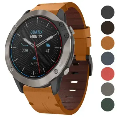 Italian leather strap for Garmin Quatix 6X, featuring a stylish design. Compatible with Garmin Quatix 6 and Quatix 6X models. Available in various colors