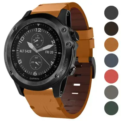 Italian leather strap designed for Garmin Tactix Bravo. Stylish and durable, it enhances the watch's look while ensuring a comfortable fit. Available in various colors