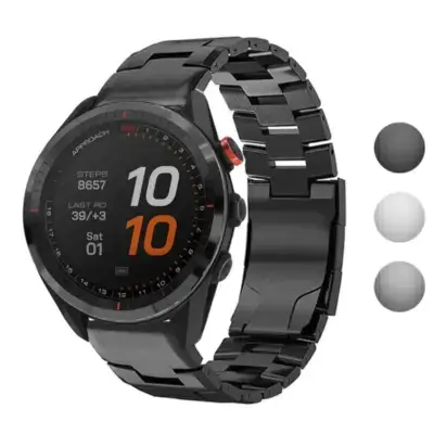 g.m14.mb Gallery Black StrapsCo Vented Titanium Bracelet for Garmin Approach S62