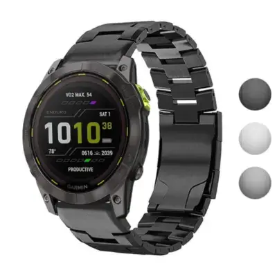 Vented Titanium Bracelet for Garmin Enduro 3, crafted from durable metal. Compatible with Garmin Enduro and Enduro 3, featuring a sleek design and secure fit