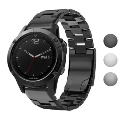 Vented Titanium Bracelet designed for Garmin Fenix 5, 5X, and 5X Plus. Made of durable metal, it enhances the watch's style and comfort. Available in multiple colors