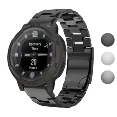 Vented Titanium Bracelet designed for Garmin Instinct and Instinct Crossover. Made of durable metal, it offers a sleek look and enhanced comfort for active lifestyles