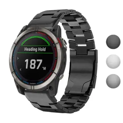 Vented Titanium Bracelet for Garmin Quatix 7, featuring a sleek metal design. Compatible with Garmin Quatix 7, it enhances durability and style for outdoor adventures