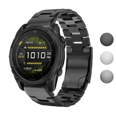 Vented Titanium Bracelet for Garmin Fenix Tactix 8 (51mm) shown in black, featuring a sleek design that enhances durability and style for outdoor adventures