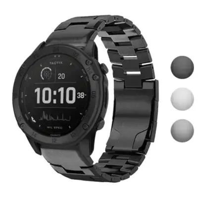 Vented Titanium Bracelet for Garmin Tactix Delta, crafted from durable metal. Sleek design enhances your watch while ensuring comfort and style. Compatible with Garmin Tactix Delta models