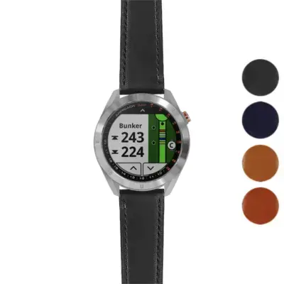 Italian leather strap for Garmin Approach S40 and S4, featuring a sleek design and available in multiple colors. Perfect for enhancing your golf watch style