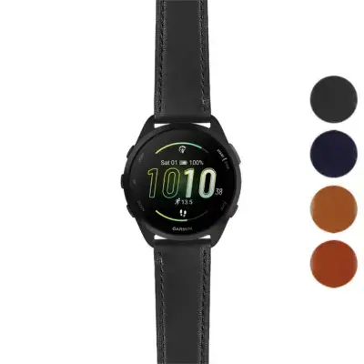 Italian leather strap designed for the Garmin Forerunner 165, available in multiple colors. Perfect for enhancing style and comfort during workouts