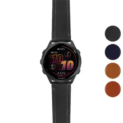 Italian leather strap for Garmin Forerunner 570. Stylish and durable, it enhances the watch's look while ensuring comfort. Available in various colors