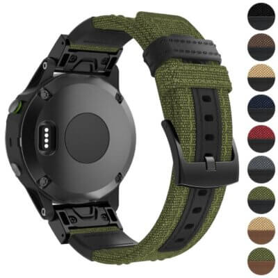Rugged Canvas Band (Extra Extra Long) for Garmin Watches in olive green, featuring a durable design and adjustable buckle. Available in various colors