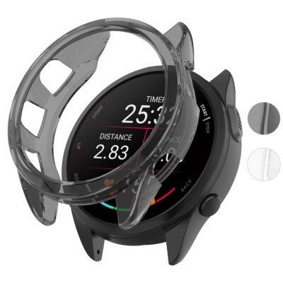 Slim Case for Garmin Forerunner 165, available in sizes L, M, and S. Transparent design provides protection while maintaining visibility of the watch's display and features