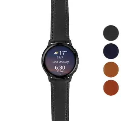 Italian leather strap designed for Garmin Venu and Venu 3. Features a sleek black finish, enhancing the smartwatch's elegance. Available in multiple colors