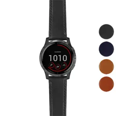 Italian leather strap designed for Garmin Vivoactive 4. Features a sleek black design, enhancing the watch's style. Available in multiple colors for a personalized look