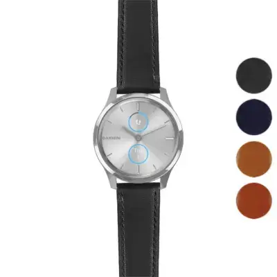 Italian leather strap for Garmin Vivomove and Vivomove Luxe. Features a sleek design and is available in multiple colors, enhancing the watch's elegance and style