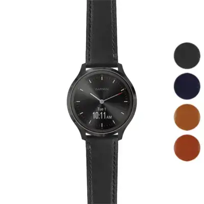 Italian leather strap for Garmin Vivomove 3 features a sleek black design, compatible with Garmin Vivomove models. Available in multiple colors for a stylish upgrade