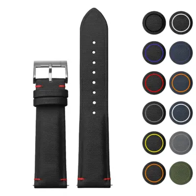 Harbor Sailcloth Strap by DASSARI features durable nylon and sailcloth materials. Available in sizes 19mm to 22mm, it offers a stylish look with various color options