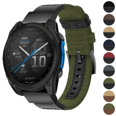 Rugged canvas band for Garmin D2 Mach 2 (51mm) in various colors. Durable and stylish, available in sizes S, M, and L for a perfect fit