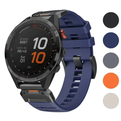 Elite FKM strap for Garmin Approach S62, available in sizes L, M, S. Compatible with Garmin Approach S6 and S62. Durable design in multiple colors