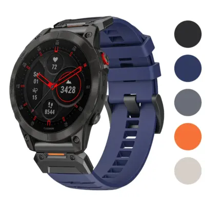 Elite FKM strap for Garmin Epix Gen 2, available in sizes S, M, L. Durable and stylish, compatible with Garmin Epix models. Shown in navy with color options displayed