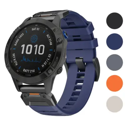 Elite FKM strap for Garmin Fenix 6X in blue, compatible with Fenix 6 and 6X models. Available in sizes L, M, S. Durable and stylish for outdoor activities