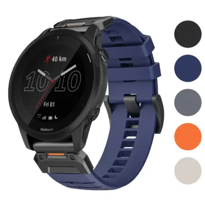 Elite FKM Strap for Garmin Forerunner 945 in navy blue. Compatible with Forerunner 945 models. Available in sizes L, M, S. Made from durable FKM material